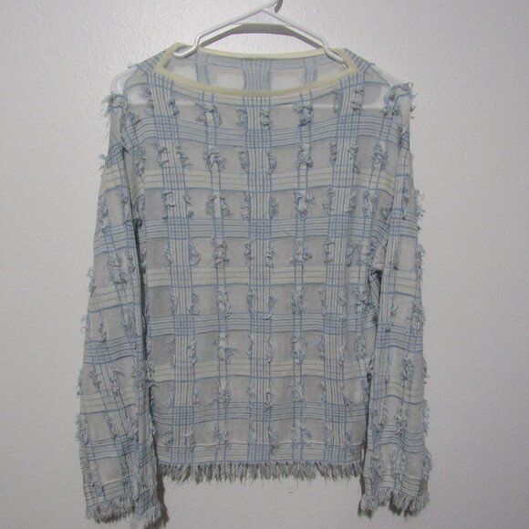 Lafayette 148 New York Size S Fringe-trim Bateau-neck Pullover in Cloud-multi - Picture 4 of 7